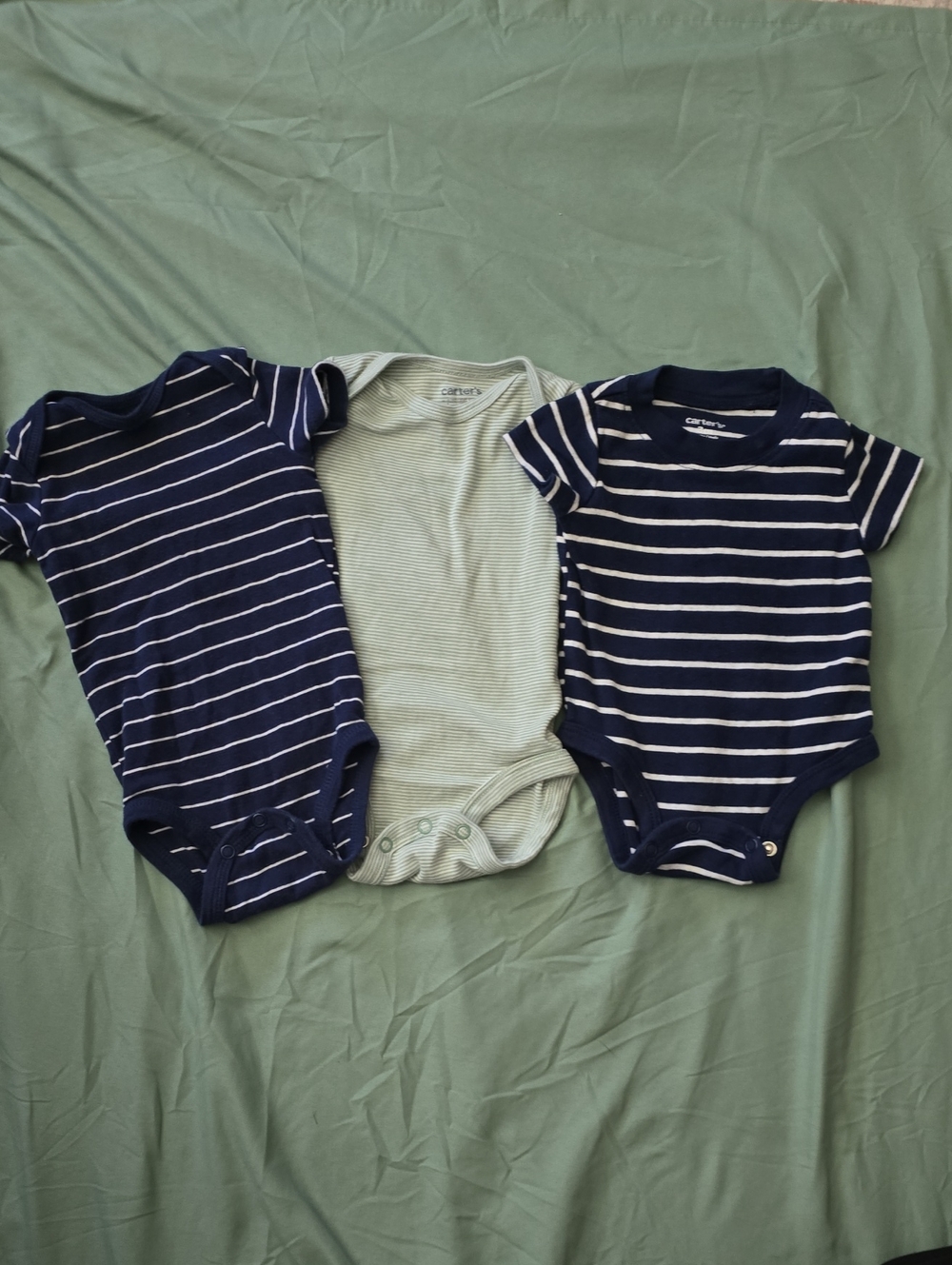 Carter's Navy and Light Green Striped Baby Bodysuit Set - 3-Pack